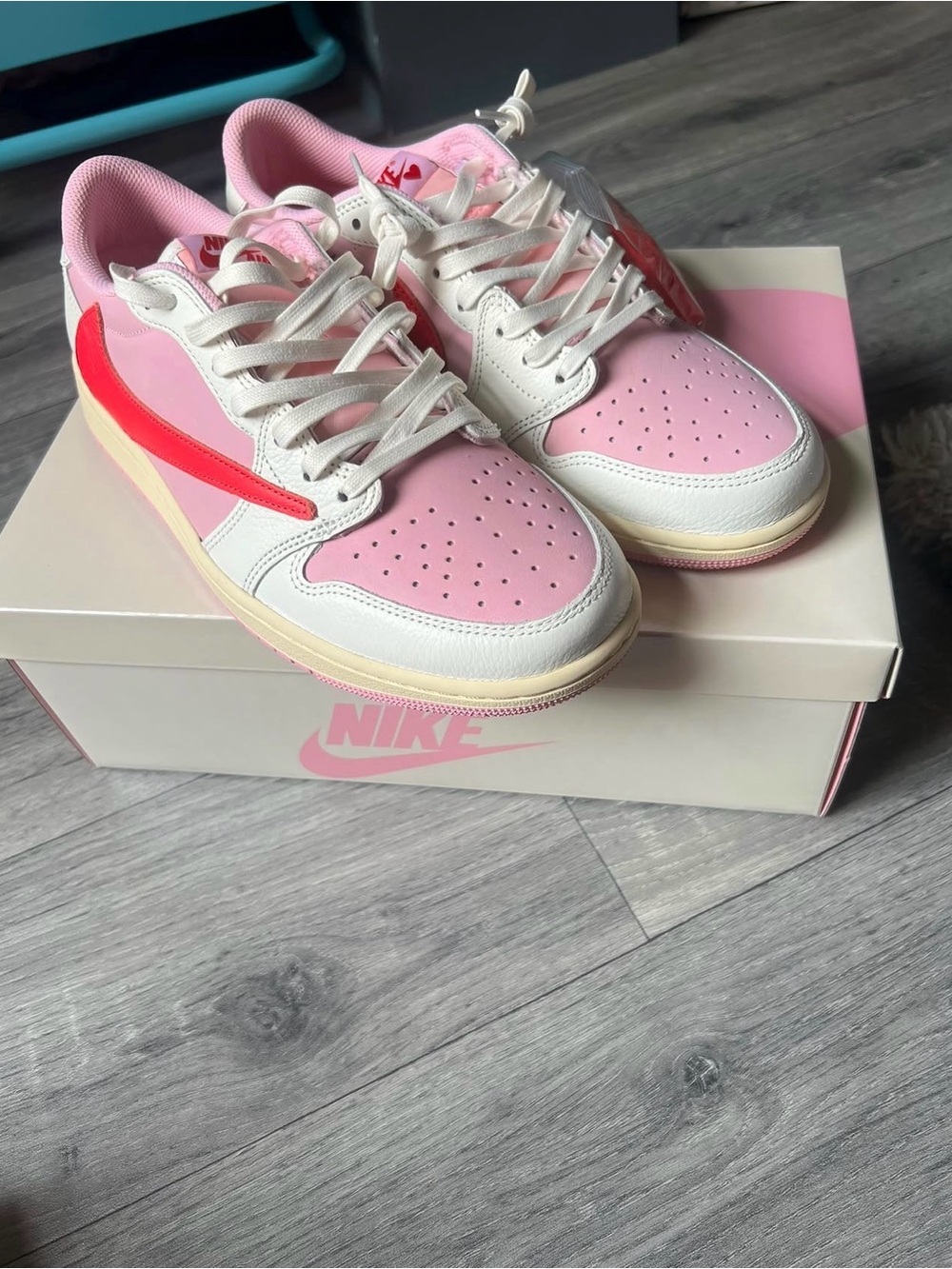 Nike Jordan 1 Pink, White & Red Low-Top Sneakers